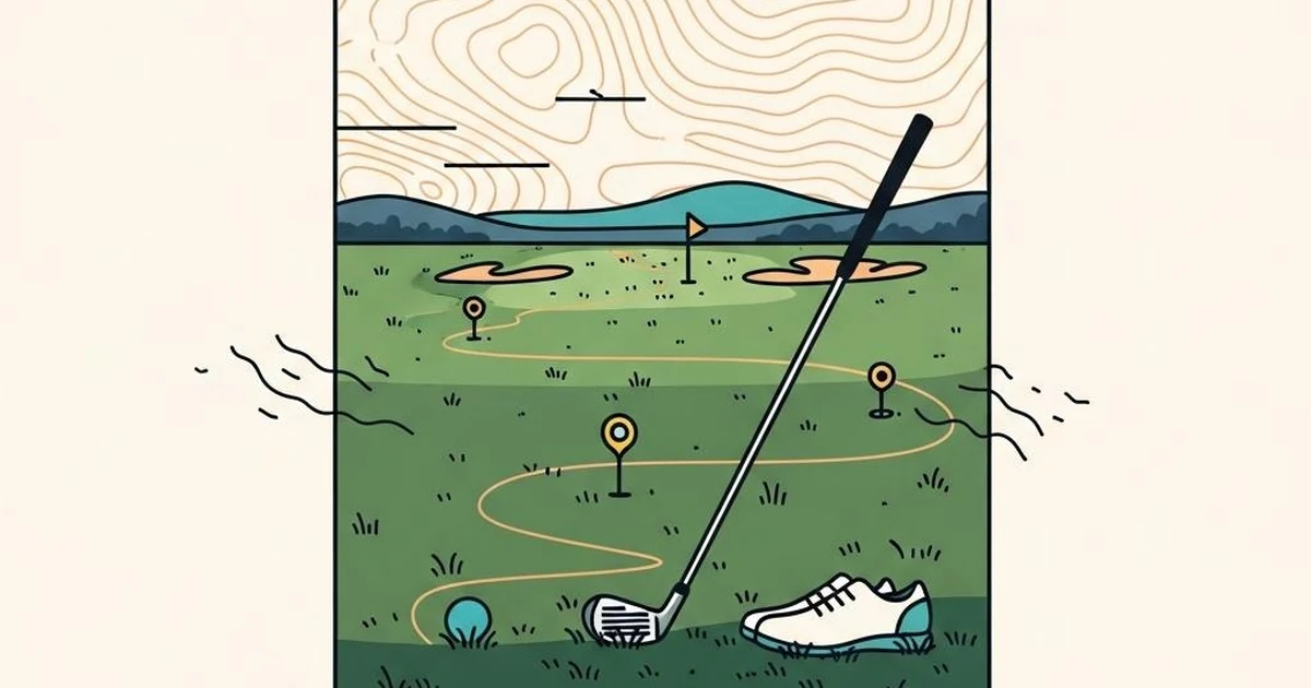 Illustration of a golf course — club, ball, shoe and flag — the junior path, feet first